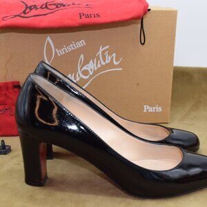 EUC Christian Louboutin Mistica 60 Heels Pumps 36.5 M Black Patent Round Toe 6 M